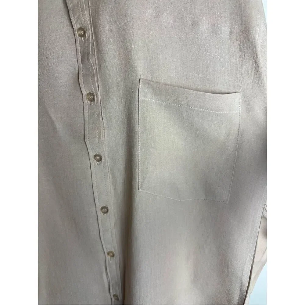 beige linen button up shirt long sleeve